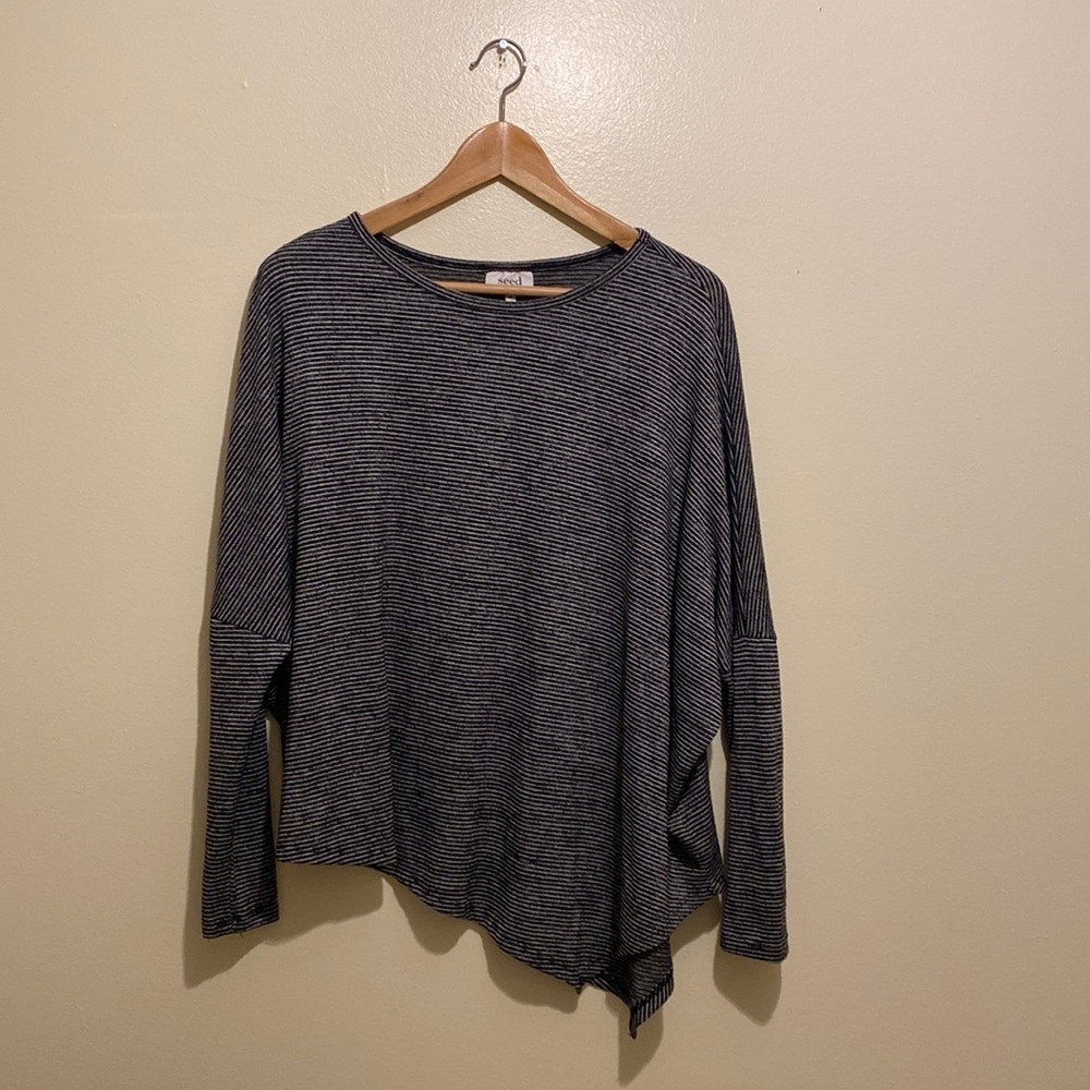 SEED HERITAGE STRIPED ASYMMETRICAL BLOUSE TOP. Size Xs